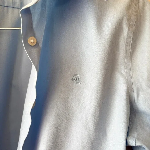 Lauren Ralph Lauren Light Blue Non-Iron Button Down Shirt Monogram Size M Cotton - Picture 8 of 11